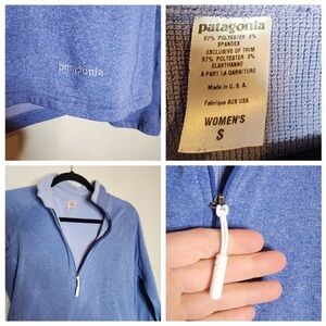 Patagonia blue 1/2 zip pullover lightweight sweater.  Women's size small.